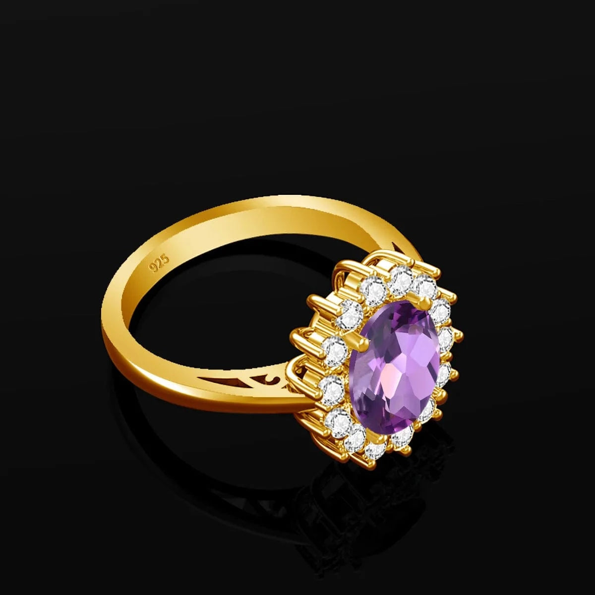 Classic Design Princess Diana Women's Jewelry Sets Sterling Silver Gold Plated Amethyst Birthstone Set Jewelry