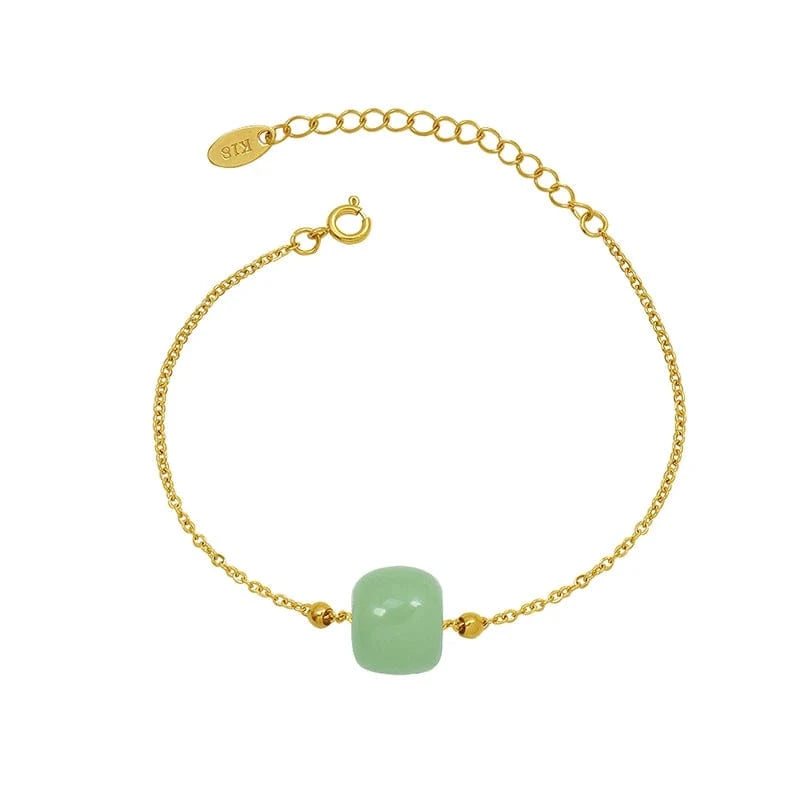 CLASSIC / E034 Gold Bracelets Hot Sale Jade Point Pendant Necklaces And Bracelets Stainless Steel Jewelry Set