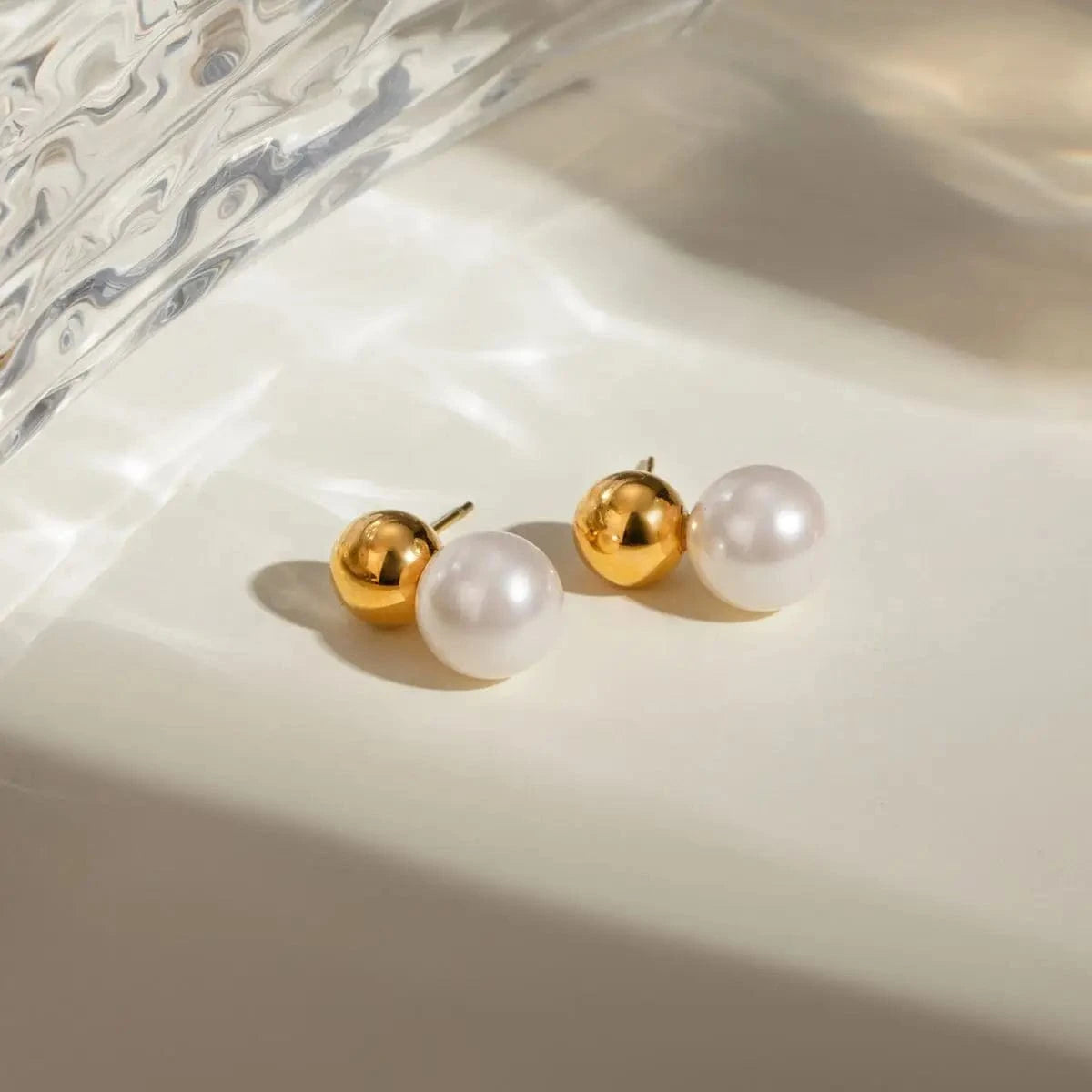 classic / E1822 E1822 Pearl Stud Earring Stainless Steel Pearl Earring Fashion Jewelry 18K Gold Plated Glass Pearl Earring Gift for Girl  Women