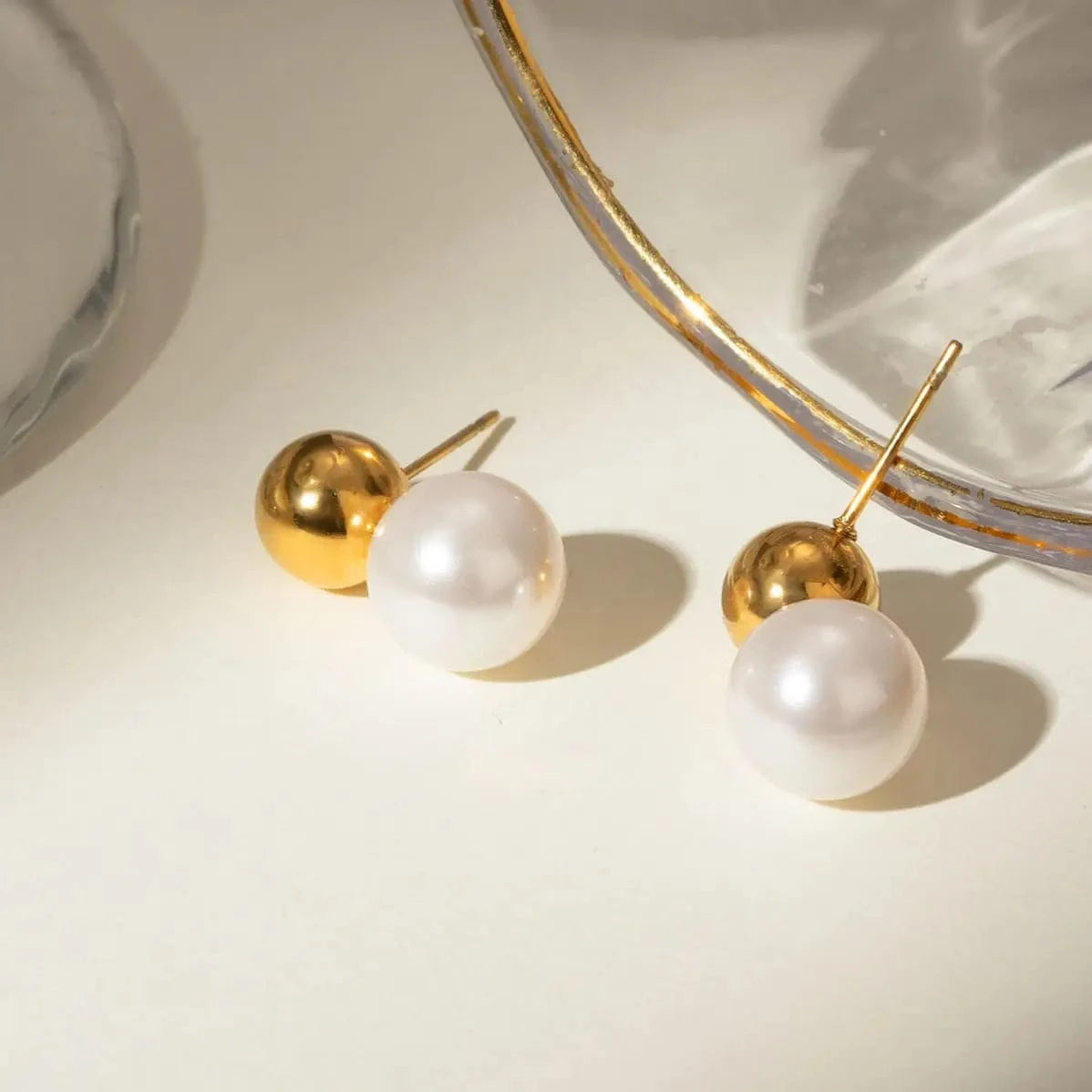 classic / E1822 E1822 Pearl Stud Earring Stainless Steel Pearl Earring Fashion Jewelry 18K Gold Plated Glass Pearl Earring Gift for Girl  Women