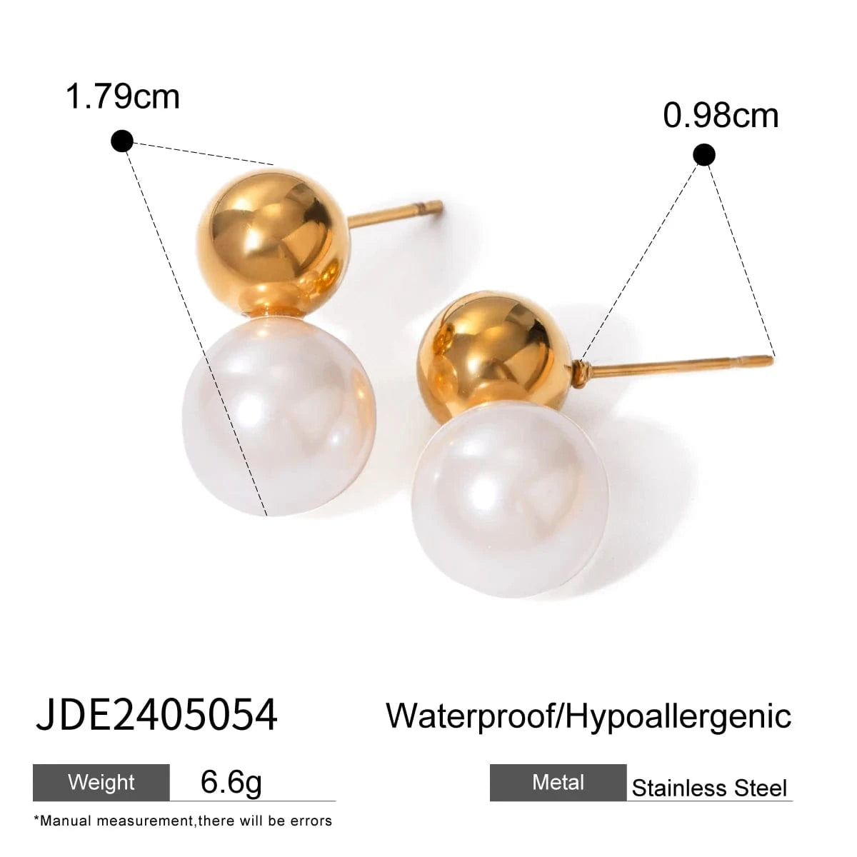 classic / E1822 E1822 Pearl Stud Earring Stainless Steel Pearl Earring Fashion Jewelry 18K Gold Plated Glass Pearl Earring Gift for Girl  Women