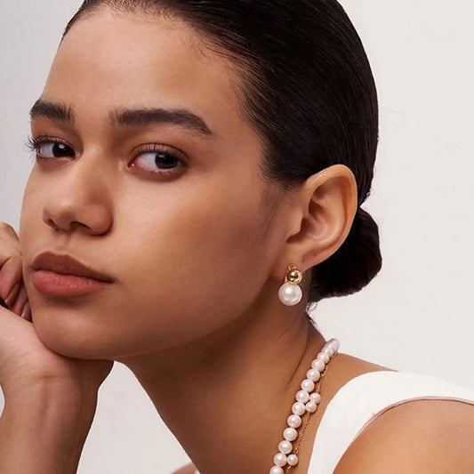 classic / E1822 E1822 Pearl Stud Earring Stainless Steel Pearl Earring Fashion Jewelry 18K Gold Plated Glass Pearl Earring Gift for Girl  Women