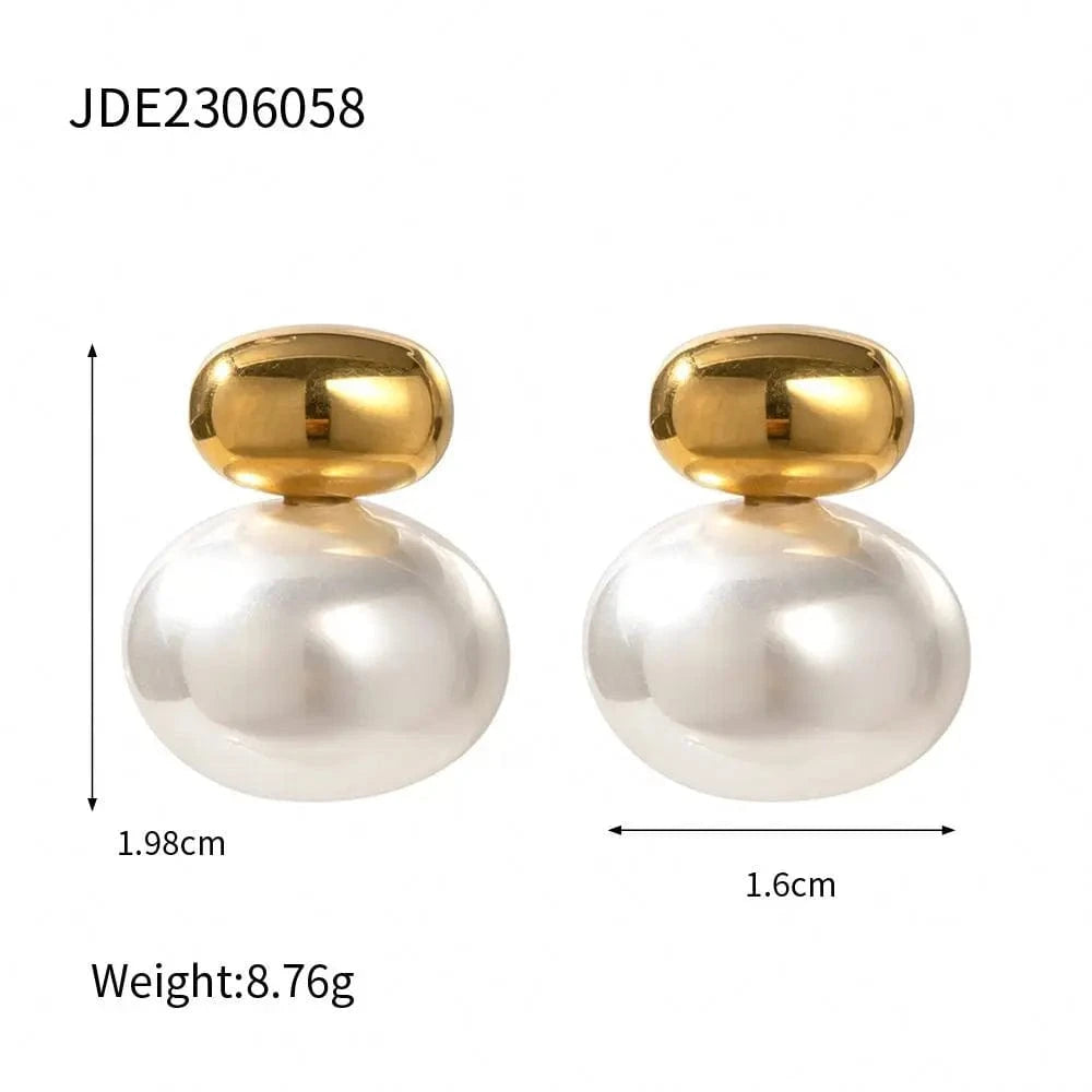 CLASSIC / E2040 E2040 Trendy 18K Real Gold Plated Texture Ball Earring Stainless Steel Classic Pearl Stub Earring for Women