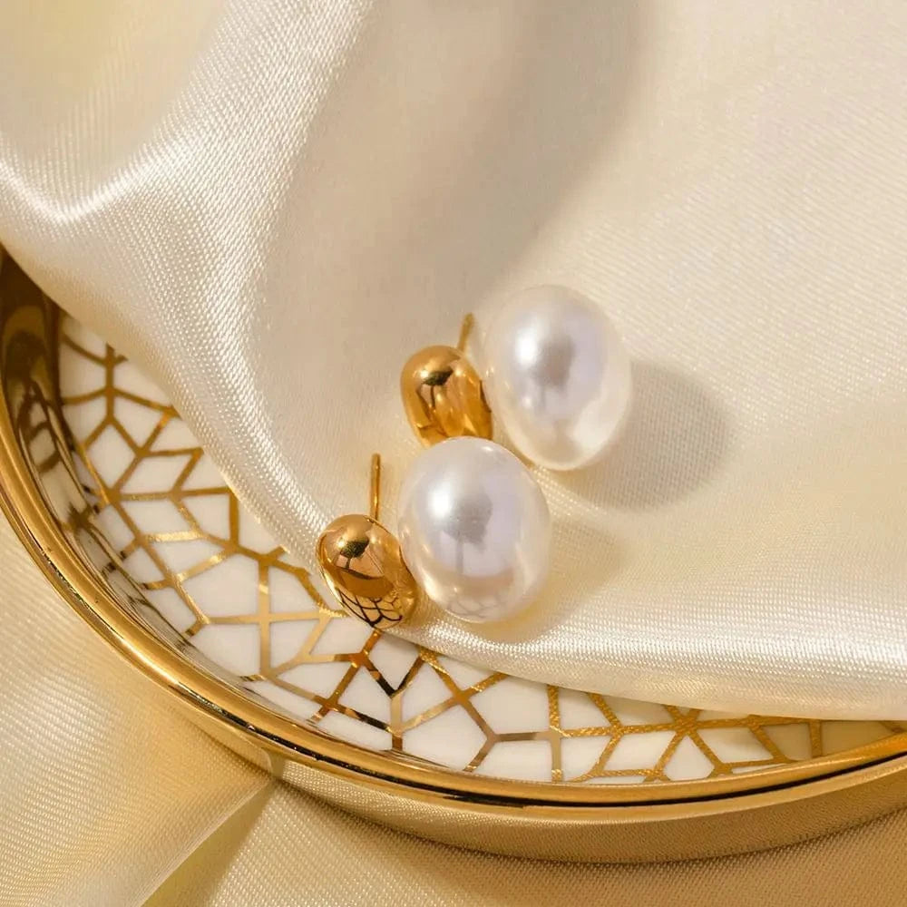 CLASSIC / E2040 E2040 Trendy 18K Real Gold Plated Texture Ball Earring Stainless Steel Classic Pearl Stub Earring for Women
