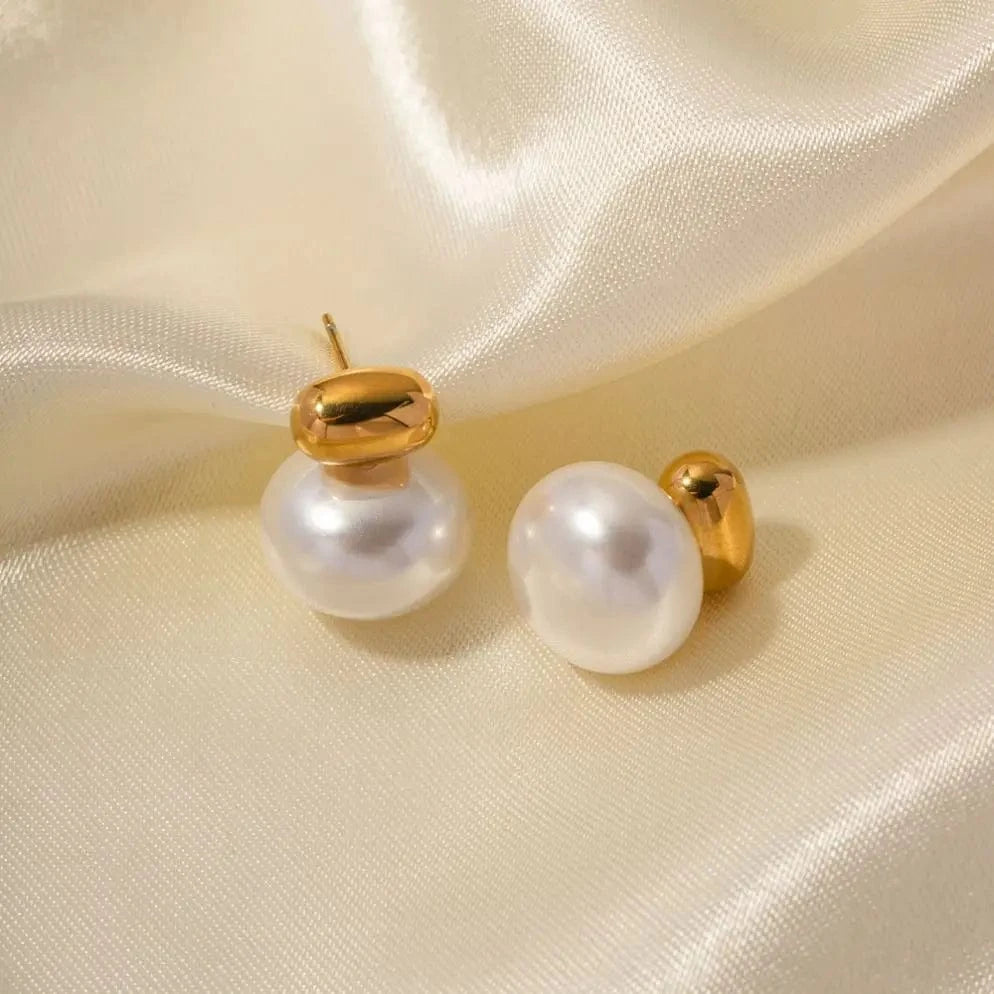 CLASSIC / E2040 E2040 Trendy 18K Real Gold Plated Texture Ball Earring Stainless Steel Classic Pearl Stub Earring for Women