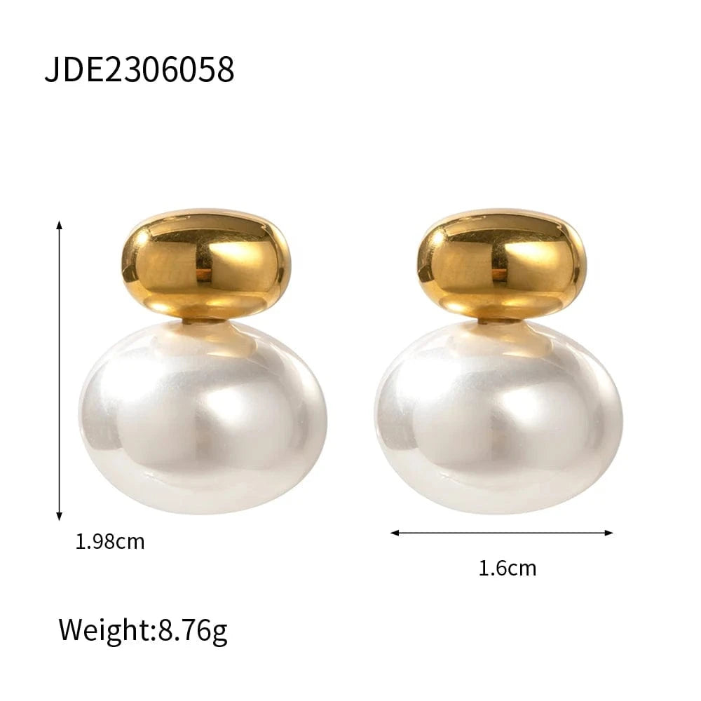 CLASSIC / E2040 E2040 Trendy 18K Real Gold Plated Texture Ball Earring Stainless Steel Classic Pearl Stub Earring for Women