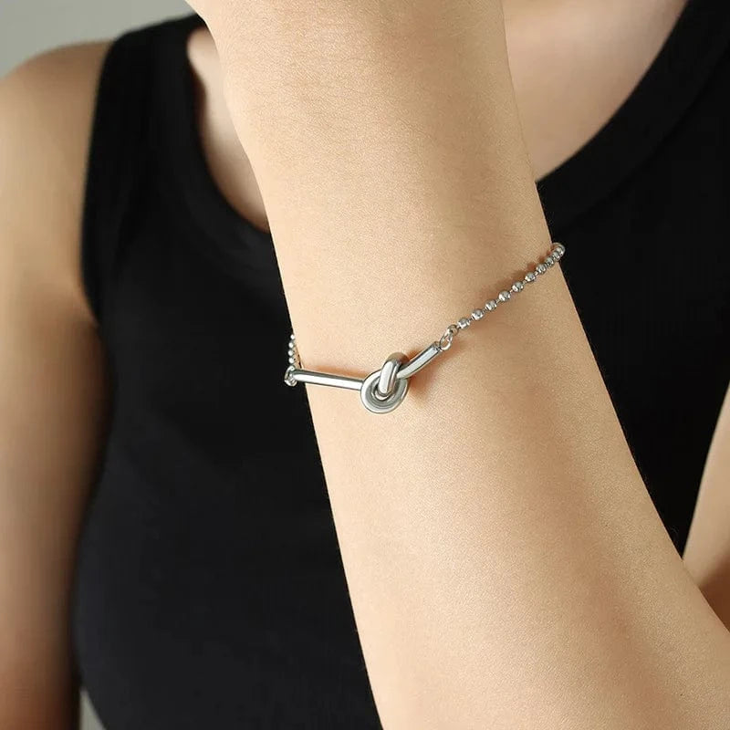 CLASSIC / E206 silver Bracelet China Good Price Knotted Beads Bracelet Stainless Steel 18k Gold Plated Jewelry for Women