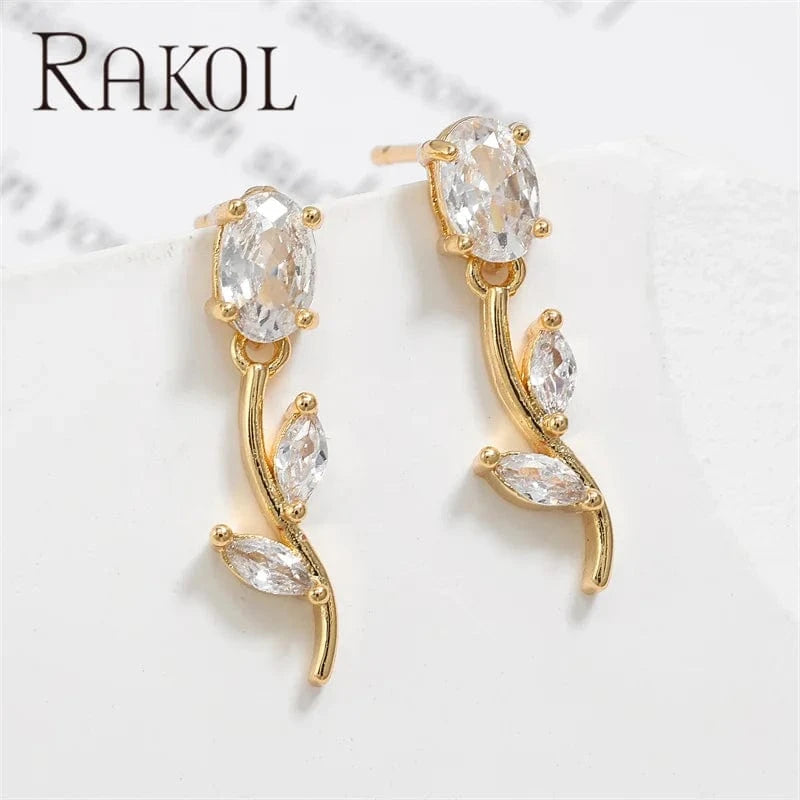 Classic / EP5842-gold RAKOL EP5842 Rose  Niche Earrings Accessories For Women Fashion Jewelry Earrings 925 Silver Needle Wedding Dress earrings