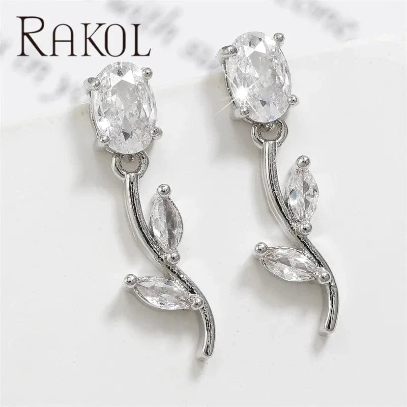 Classic / EP5842-silver RAKOL EP5842 Rose  Niche Earrings Accessories For Women Fashion Jewelry Earrings 925 Silver Needle Wedding Dress earrings