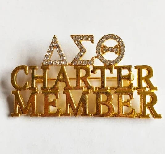 classic / Gold crystal / Gold Plated Sorority Fraternity Greek CHARTER MEMBER Letter Pearl Rhinestone Brooch Women Lapel Pin