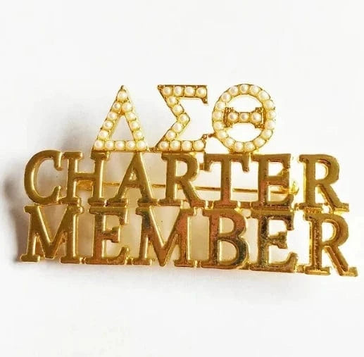 classic / Gold pearl / Gold Plated Sorority Fraternity Greek CHARTER MEMBER Letter Pearl Rhinestone Brooch Women Lapel Pin