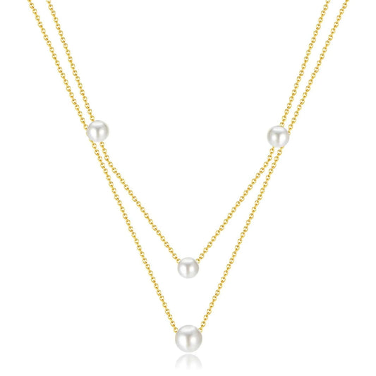 Classic Gold Plated Stacked Stainless Steel Jewelry Unisex Charm Necklace for Wedding Party or Engagement Perfect Gift