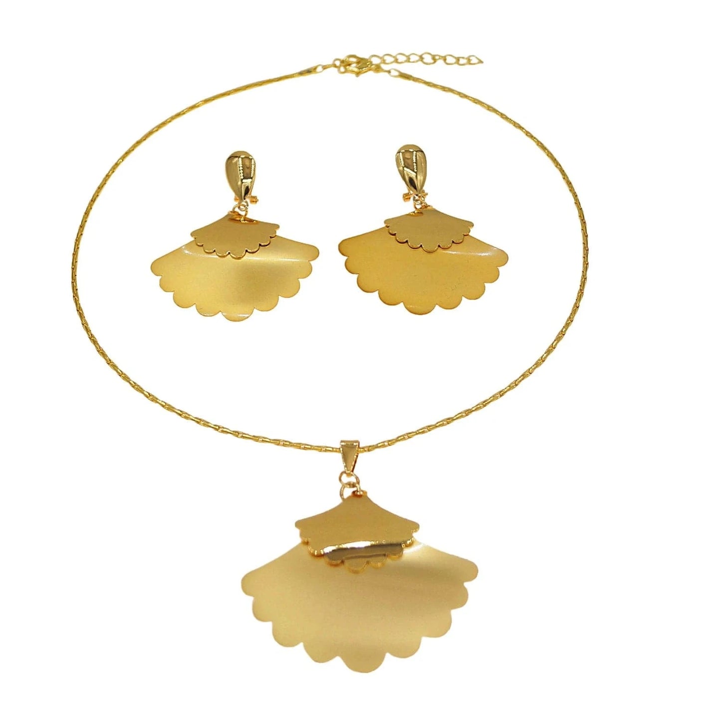 classic / Gold Yulaili Popular Hotseling Leaf Shape Pendant Necklace Earrings 2PC Jewels Set Luxury 24k Gold Plated Banquet African Jewelry