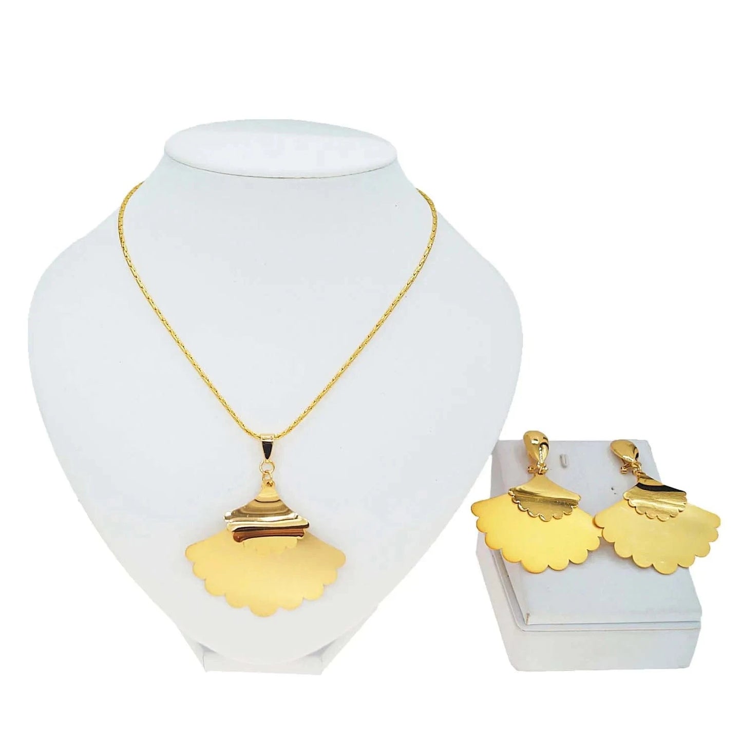 classic / Gold Yulaili Popular Hotseling Leaf Shape Pendant Necklace Earrings 2PC Jewels Set Luxury 24k Gold Plated Banquet African Jewelry