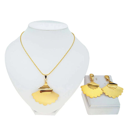 classic / Gold Yulaili Popular Hotseling Leaf Shape Pendant Necklace Earrings 2PC Jewels Set Luxury 24k Gold Plated Banquet African Jewelry