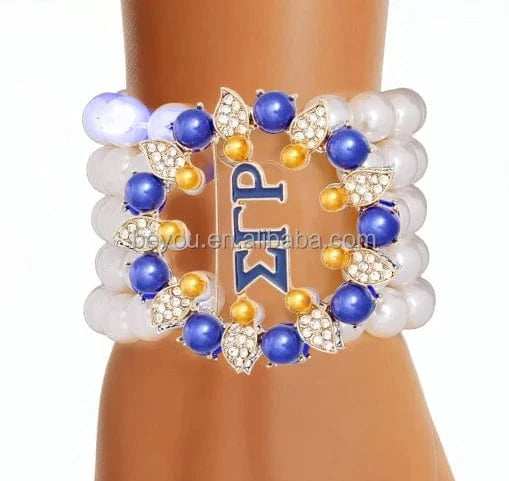 classic / SGR / Gold Plated Sigma Gamma Rho Round Circle Blue Yellow Rhinestones white Pearl brooches for women Brooch Lapel Pin Jewelry