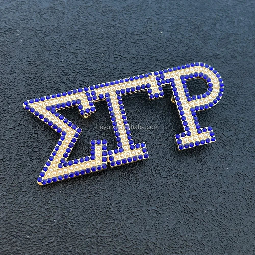classic / SGR / Other Customized Greek Sorority Sigma Gamma Rho Brooch Yellow Blue Triple Rhinestone SGR Letter Lapel Pin Metal Jewelry Gift Brooches