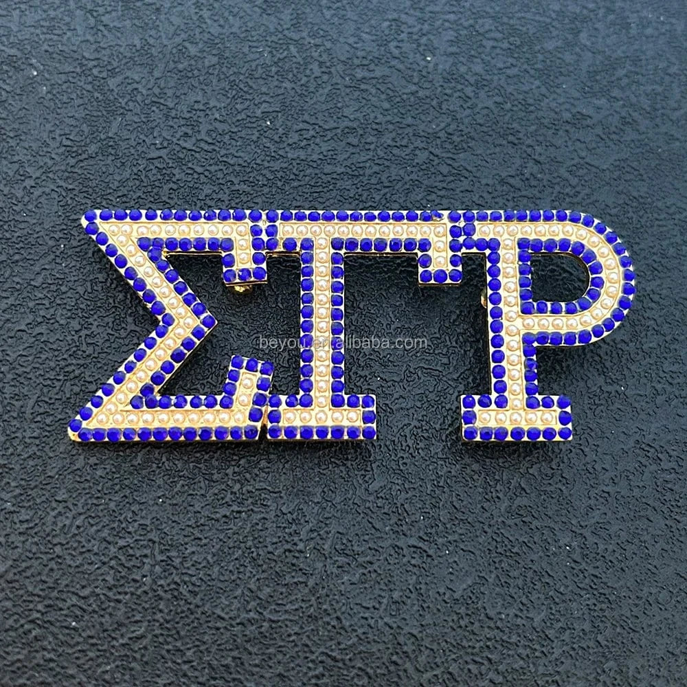 classic / SGR / Other Customized Greek Sorority Sigma Gamma Rho Brooch Yellow Blue Triple Rhinestone SGR Letter Lapel Pin Metal Jewelry Gift Brooches