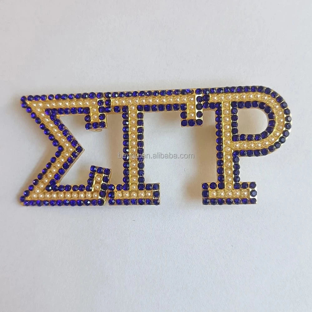 classic / SGR / Other Customized Greek Sorority Sigma Gamma Rho Brooch Yellow Blue Triple Rhinestone SGR Letter Lapel Pin Metal Jewelry Gift Brooches