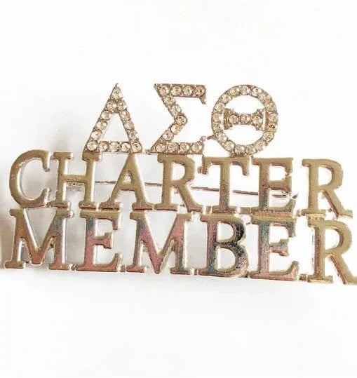 classic / silver crystal / Gold Plated Sorority Fraternity Greek CHARTER MEMBER Letter Pearl Rhinestone Brooch Women Lapel Pin