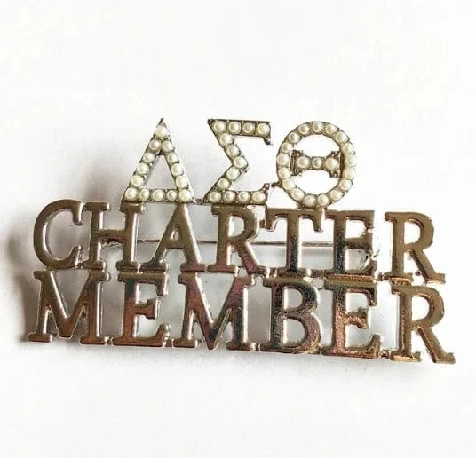 classic / silver pearl / Gold Plated Sorority Fraternity Greek CHARTER MEMBER Letter Pearl Rhinestone Brooch Women Lapel Pin