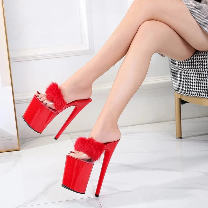 Classic stripper heels designer stiletto women sandals pole dance women shoes with fur summer dress Heeled Sandals