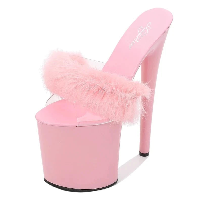 Classic stripper heels designer stiletto women sandals pole dance women shoes with fur summer dress Heeled Sandals