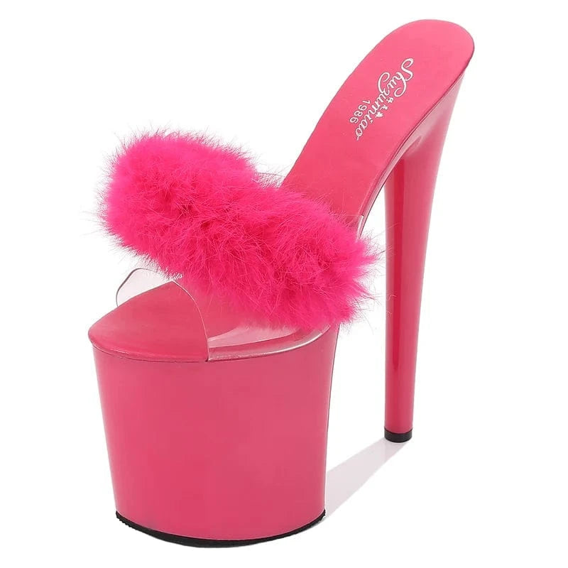 Classic stripper heels designer stiletto women sandals pole dance women shoes with fur summer dress Heeled Sandals