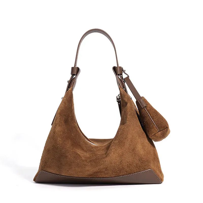 Classic Suede Women's Handbag New Simple Versatile Work Commuting Underarm Bag Genuine Leather Texture Fashion Shoulder Lady Bag - SN Wigs & More