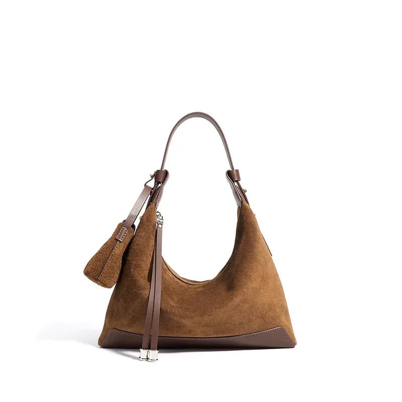 Classic Suede Women's Handbag New Simple Versatile Work Commuting Underarm Bag Genuine Leather Texture Fashion Shoulder Lady Bag - SN Wigs & More