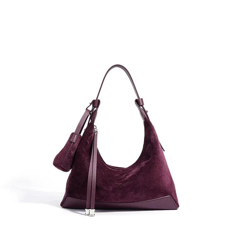 Classic Suede Women's Handbag New Simple Versatile Work Commuting Underarm Bag Genuine Leather Texture Fashion Shoulder Lady Bag - SN Wigs & More