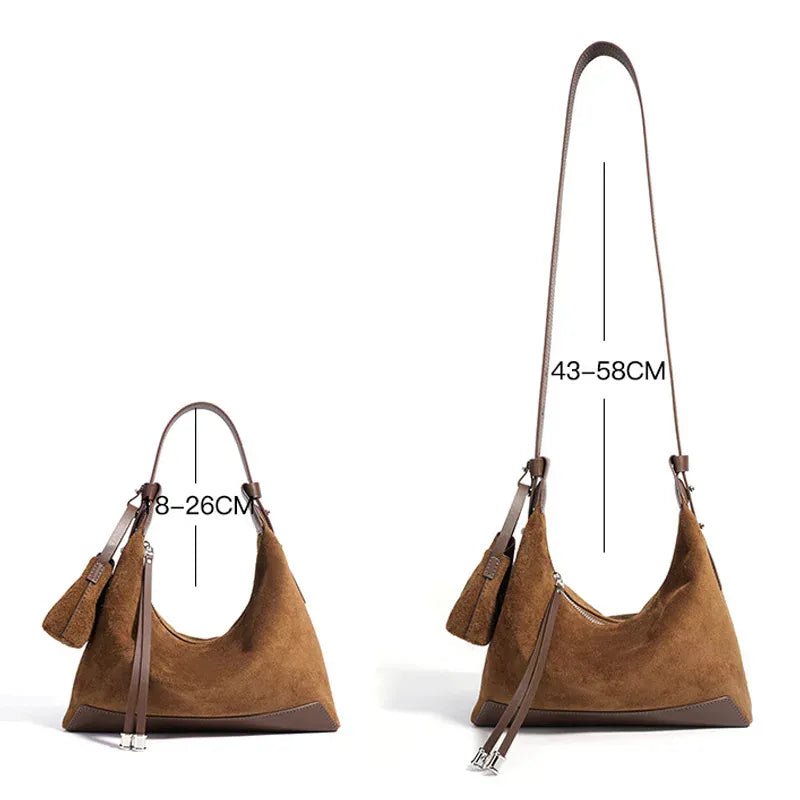 Classic Suede Women's Handbag New Simple Versatile Work Commuting Underarm Bag Genuine Leather Texture Fashion Shoulder Lady Bag - SN Wigs & More