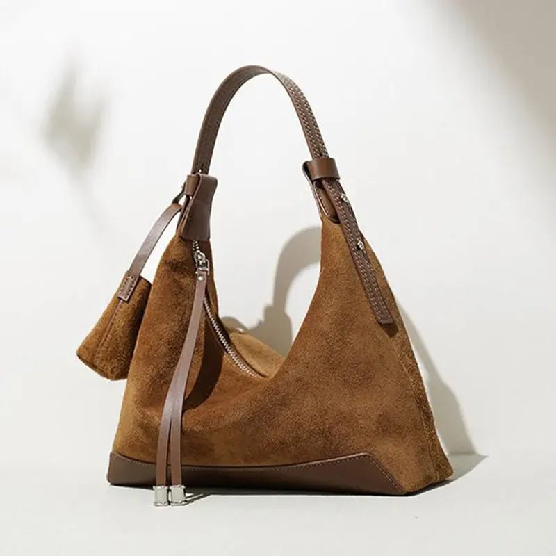 Classic Suede Women's Handbag New Simple Versatile Work Commuting Underarm Bag Genuine Leather Texture Fashion Shoulder Lady Bag - SN Wigs & More