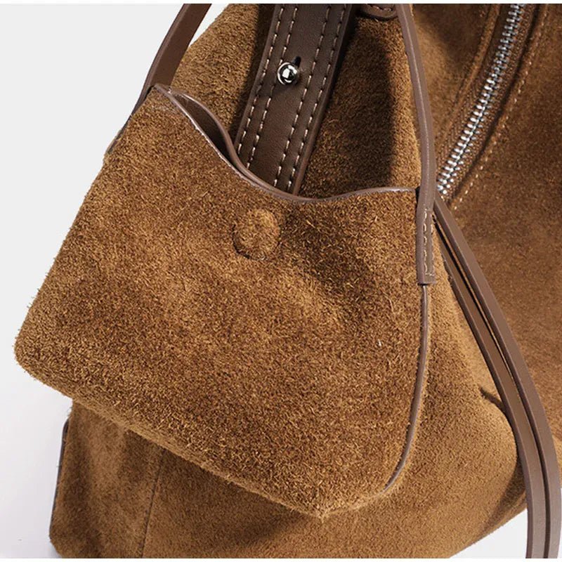 Classic Suede Women's Handbag New Simple Versatile Work Commuting Underarm Bag Genuine Leather Texture Fashion Shoulder Lady Bag - SN Wigs & More