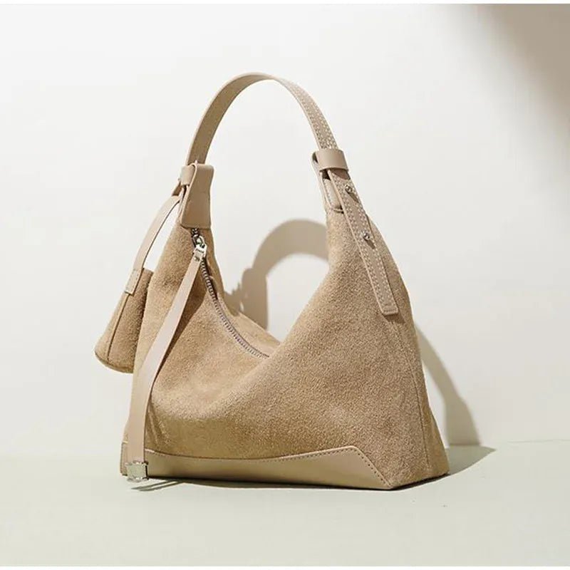 Classic Suede Women's Handbag New Simple Versatile Work Commuting Underarm Bag Genuine Leather Texture Fashion Shoulder Lady Bag - SN Wigs & More