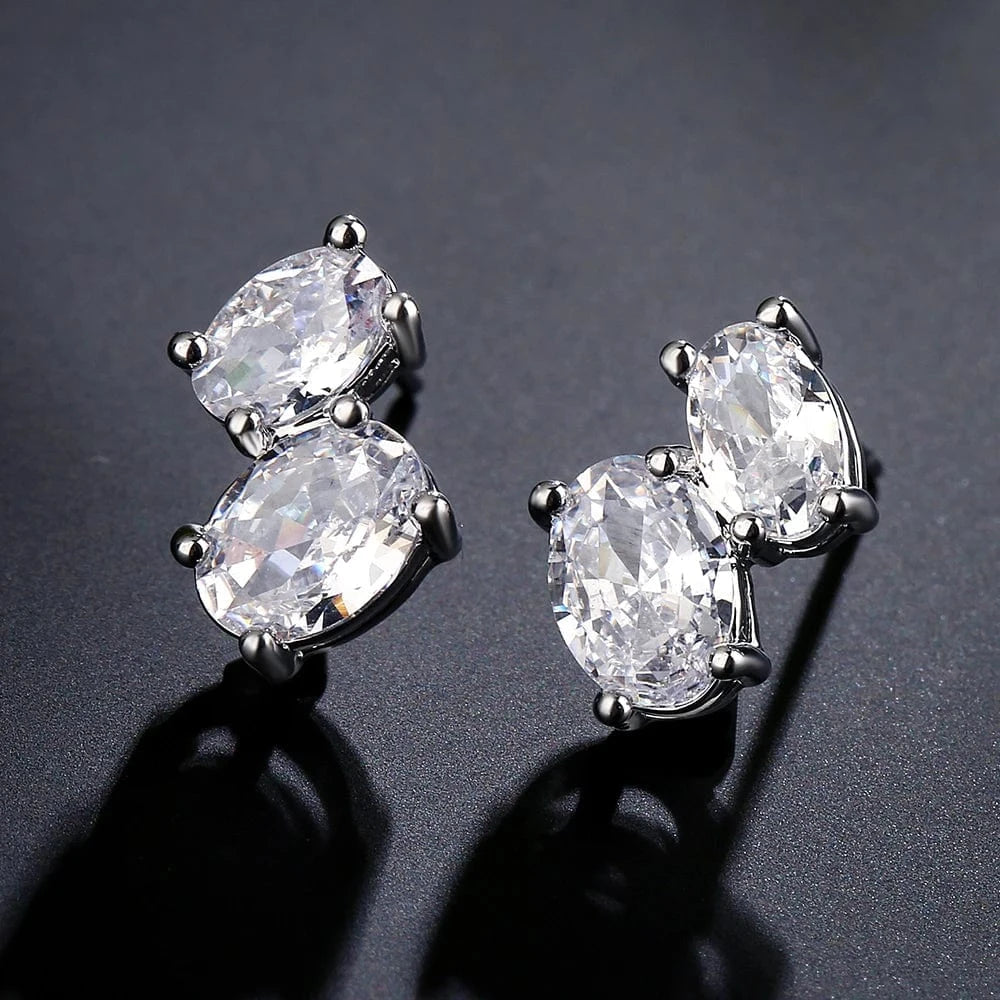 CLASSIC / White RAKOL EP1203 fashion 925 sliver fine jewelry rhinestone oval zircon studs wedding earrings for women