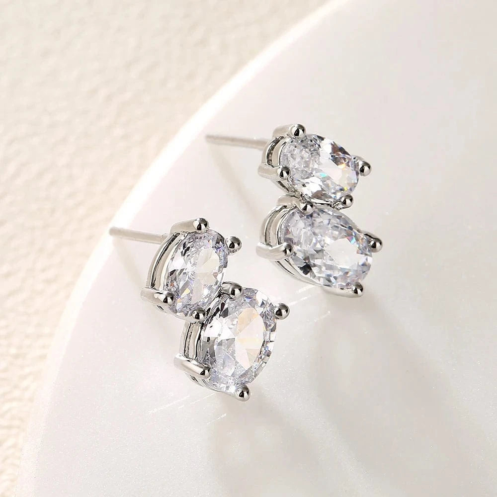 CLASSIC / White RAKOL EP1203 fashion 925 sliver fine jewelry rhinestone oval zircon studs wedding earrings for women