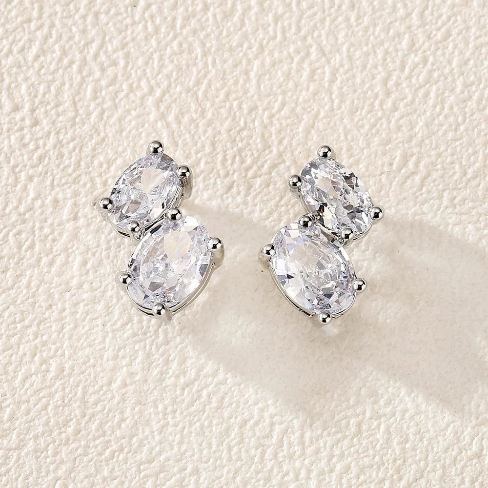 CLASSIC / White RAKOL EP1203 fashion 925 sliver fine jewelry rhinestone oval zircon studs wedding earrings for women