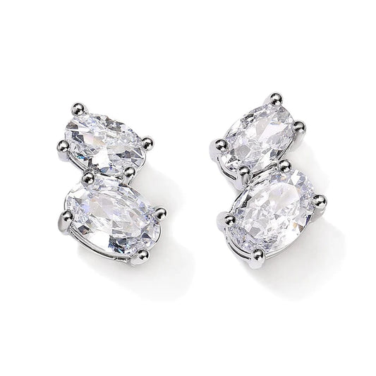 CLASSIC / White RAKOL EP1203 fashion 925 sliver fine jewelry rhinestone oval zircon studs wedding earrings for women