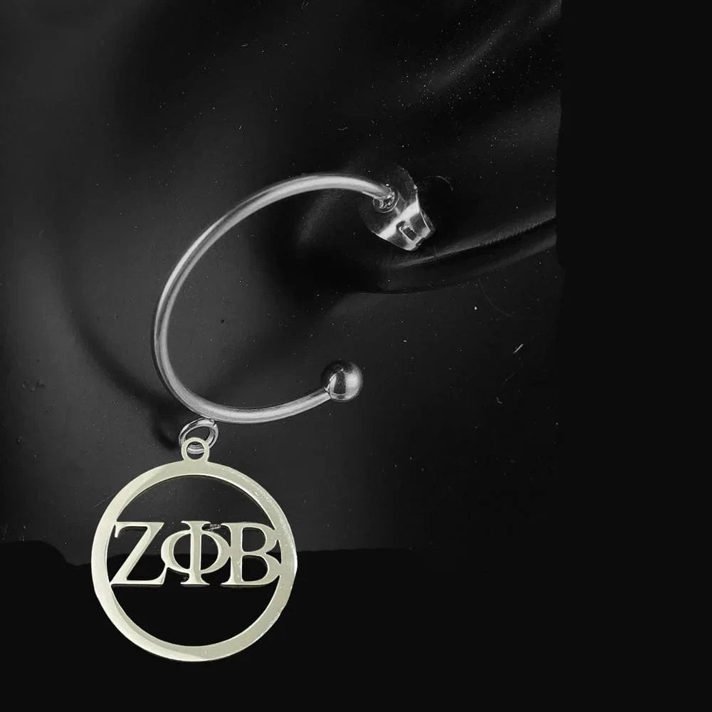 classic / zeta ZETA PHI BETA Sliver Cleaver Double Hoop Earrings Stainless Earrings Circular Hollow Hoop C type Earring Jewelry