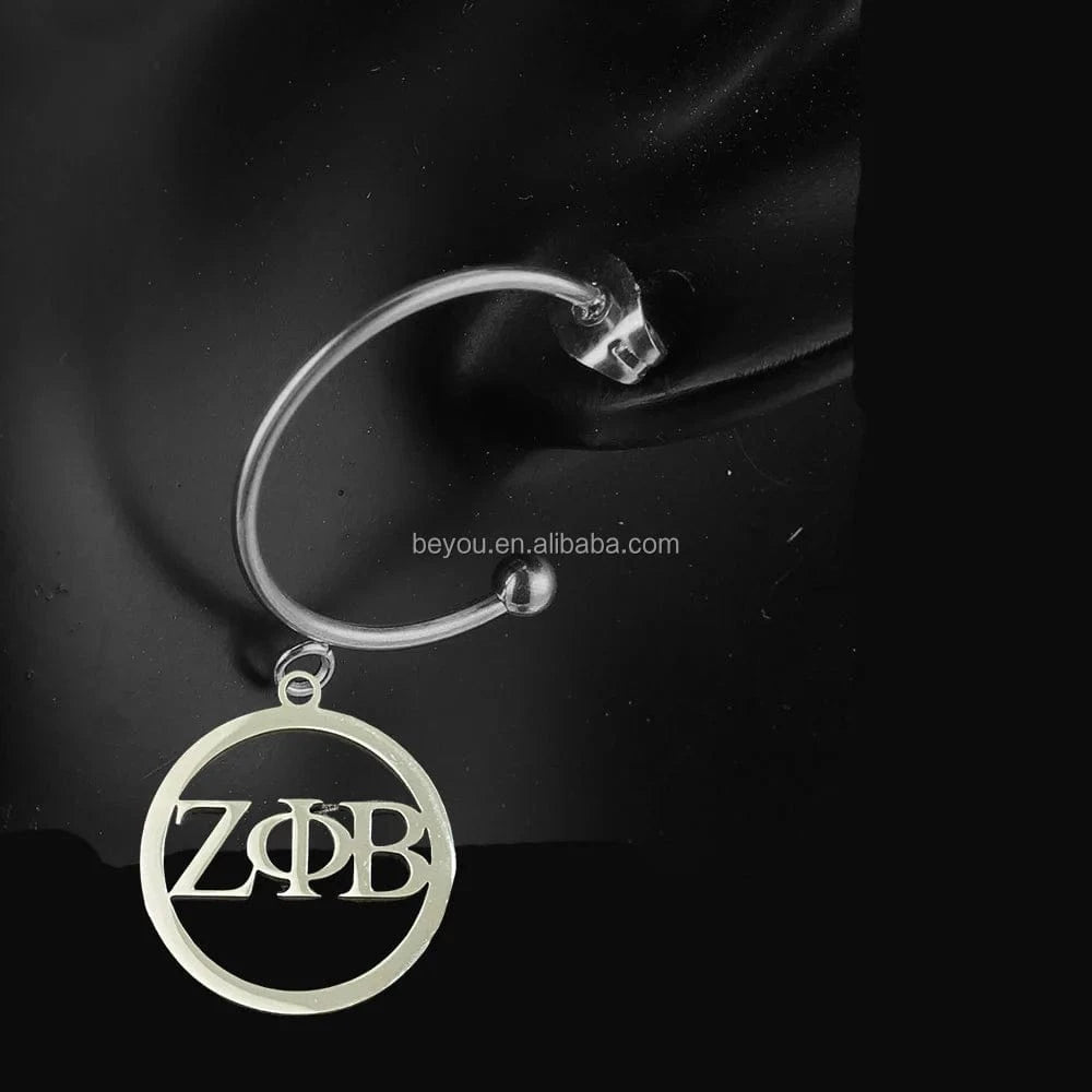 classic / zeta ZETA PHI BETA Sliver Cleaver Double Hoop Earrings Stainless Earrings Circular Hollow Hoop C type Earring Jewelry