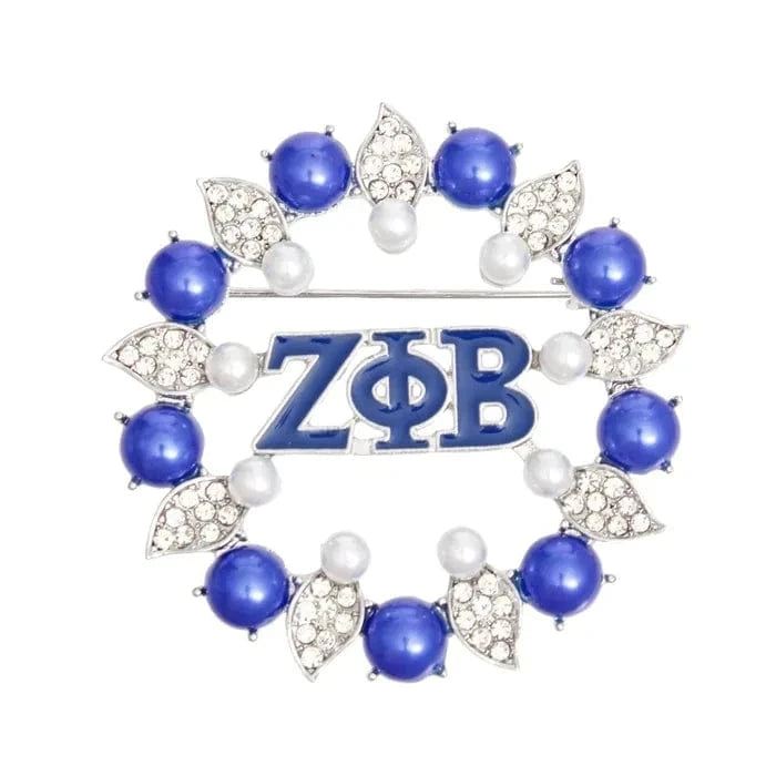 classic / zpb / Gold Plated ZETA Phi Beta  Sorority Blue White Beads Leaf Rhinestone Metal Women Brooch Pin for Gift