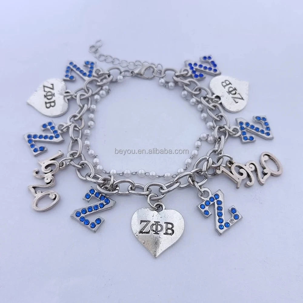 classic / zpb Sorority Exquisite High Quality Greek Zeta Phi Beta ZPB Letter Charms 1920 Sign Pendant Women Fashion Bracelets Jewelry