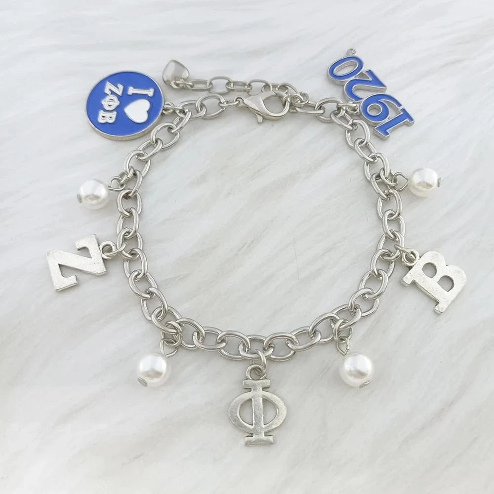 classic / zpb Sorority Exquisite High Quality Greek Zeta Phi Beta ZPB Letter Charms 1920 Sign Pendant Women Fashion Bracelets Jewelry