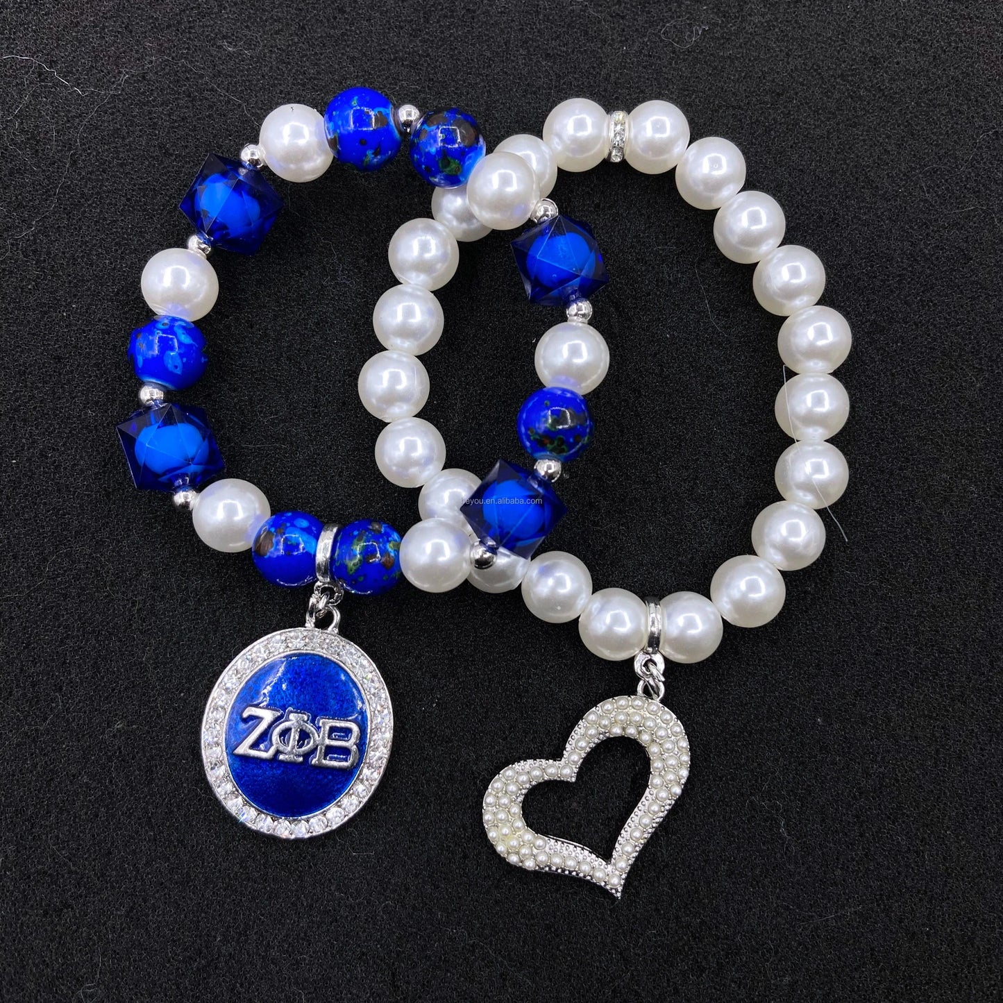 classic / ZPB Zeta Phi Beta Fashion Pearl Chains White Blue Bling Beads ZPB Water Droplets Pendant Necklace Neck Chain Ladies' Jewelry Gift