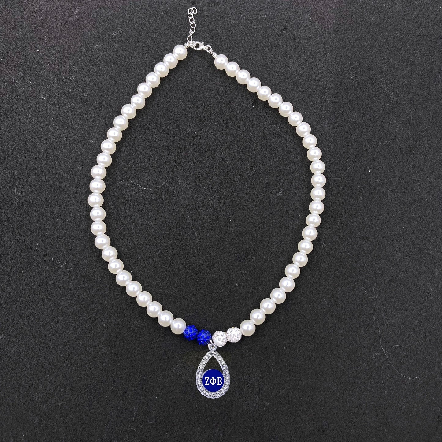 classic / ZPB Zeta Phi Beta Fashion Pearl Chains White Blue Bling Beads ZPB Water Droplets Pendant Necklace Neck Chain Ladies' Jewelry Gift