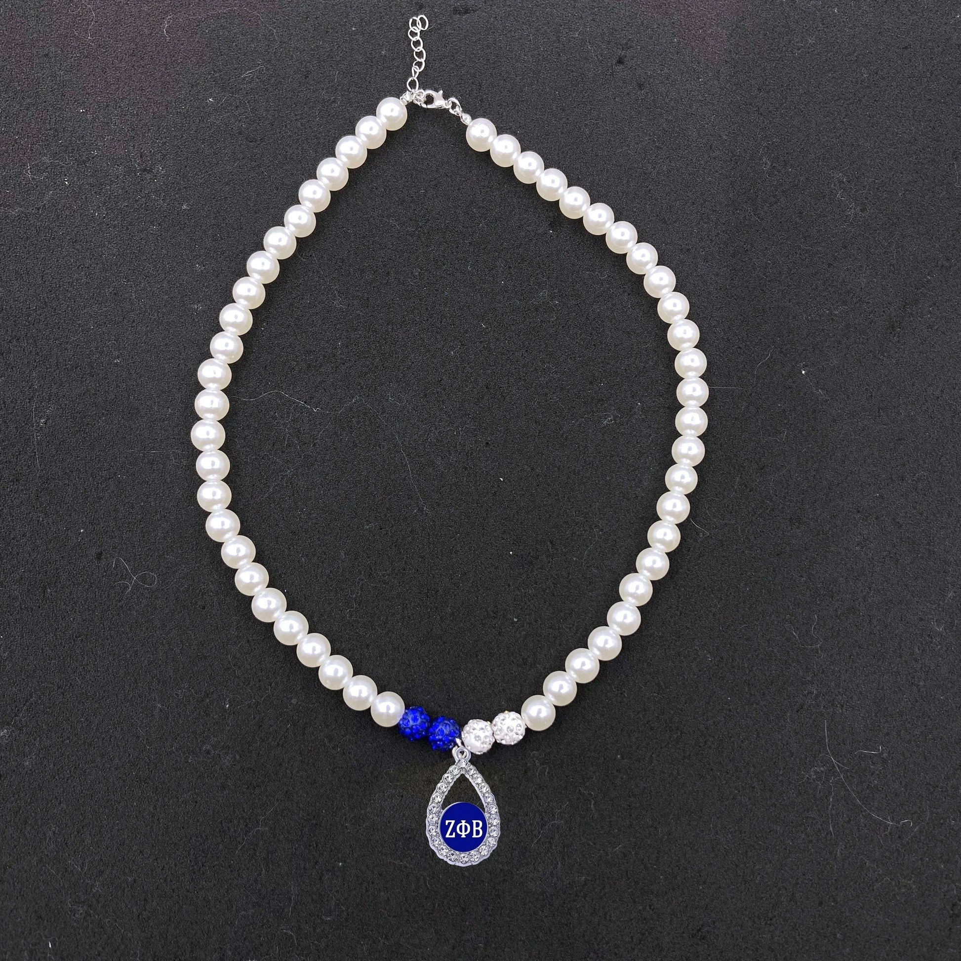 classic / ZPB Zeta Phi Beta Fashion Pearl Chains White Blue Bling Beads ZPB Water Droplets Pendant Necklace Neck Chain Ladies' Jewelry Gift