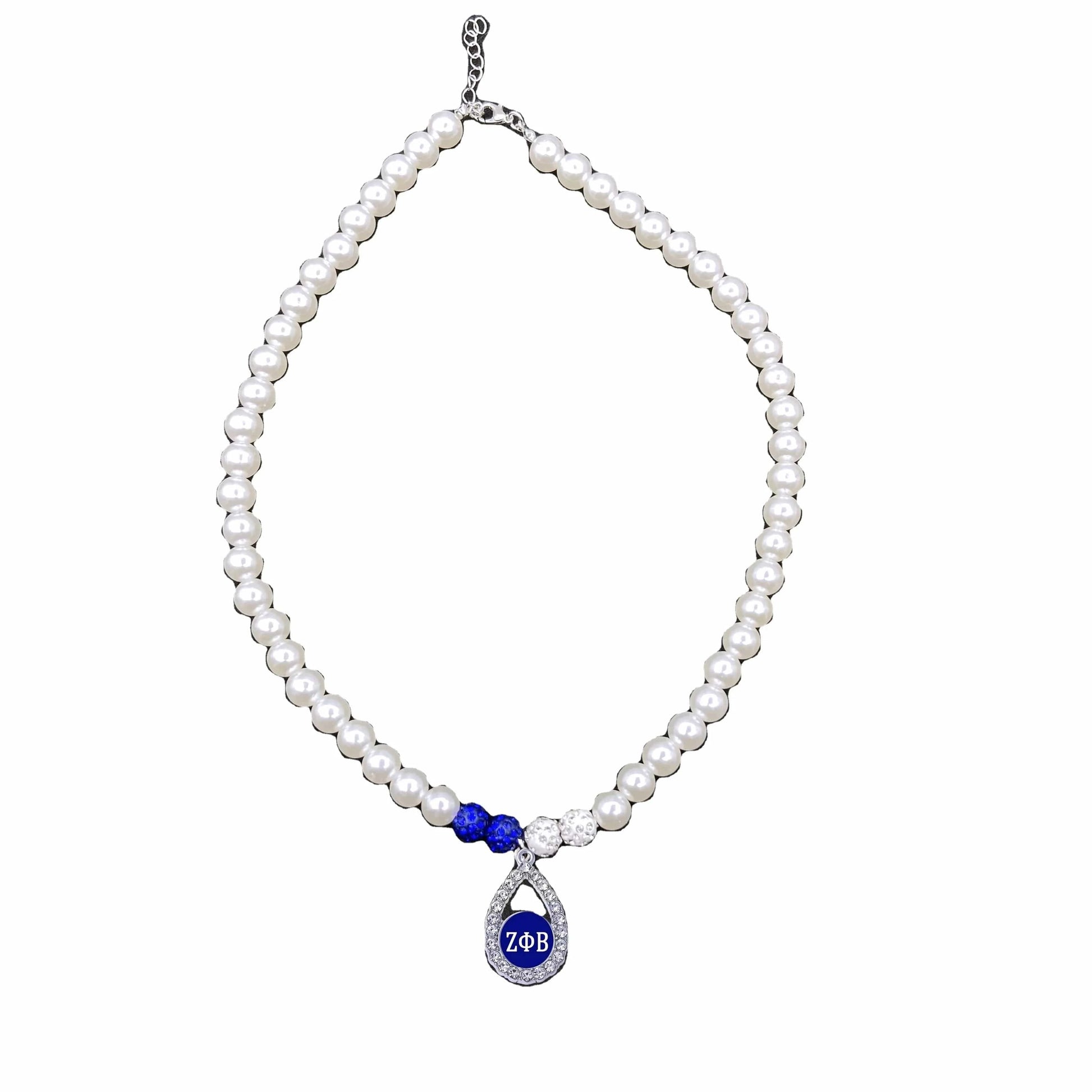 classic / ZPB Zeta Phi Beta Fashion Pearl Chains White Blue Bling Beads ZPB Water Droplets Pendant Necklace Neck Chain Ladies' Jewelry Gift