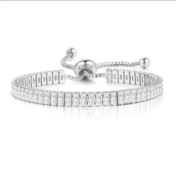 classical / 25.5cm / DZH034 Princess cut Tennis Bracelet Wholesale Classical Trendy Women Jewelry 2.5x5mm Rectangle Zircon Chain multi-color Adjustable