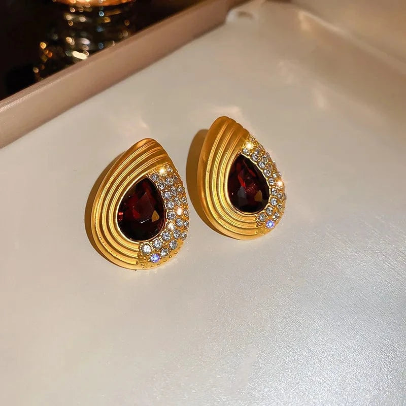 Clavicle chain / Gold-Earrrings KAITIN Vintage Exaggerated Diamond Drop Earrings Necklace Set Chunky Chain Necklace Set Jewelry Women Accessories